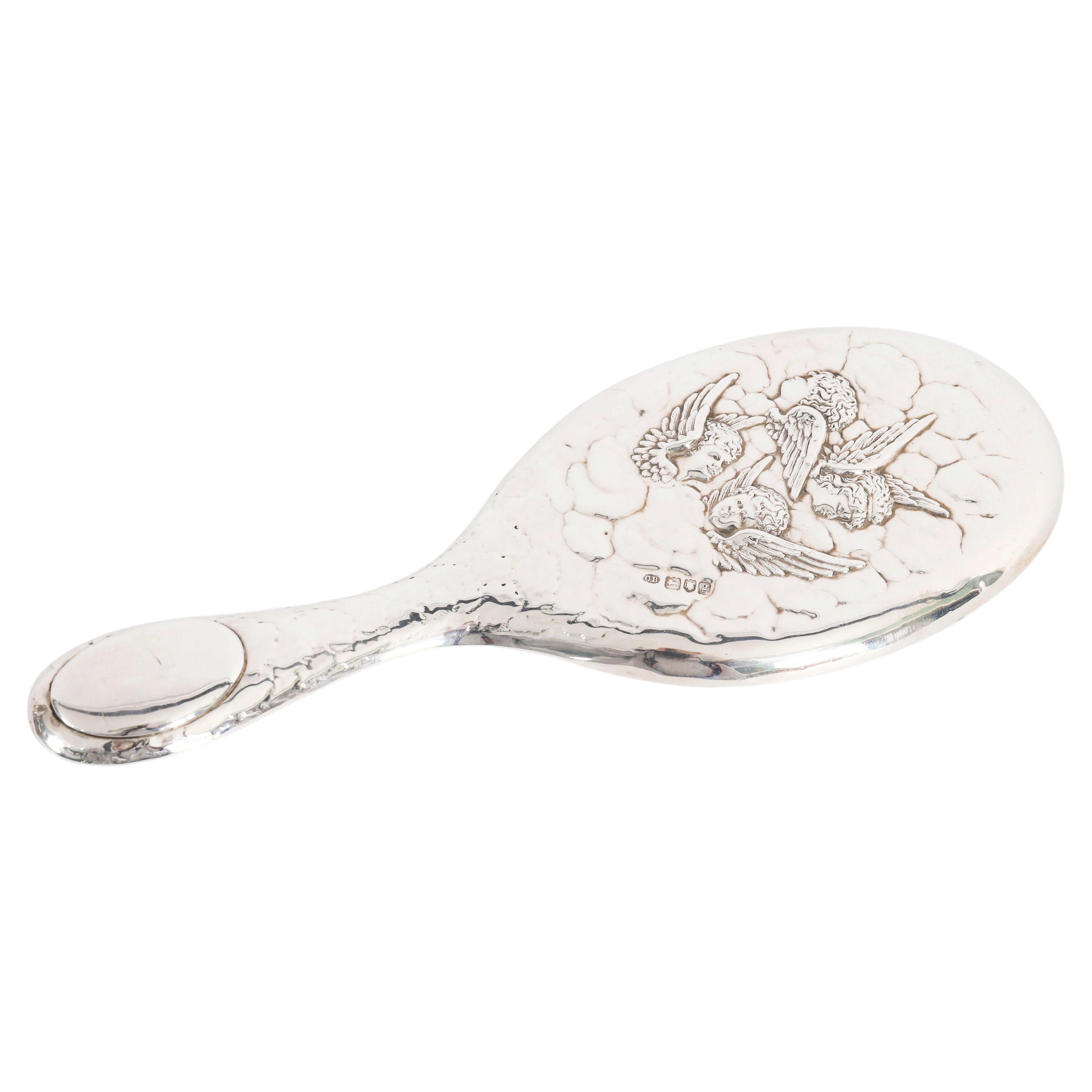 Antique Edwardian Sterling Silver & Embossed Hand Mirror Charles Boyton 1902