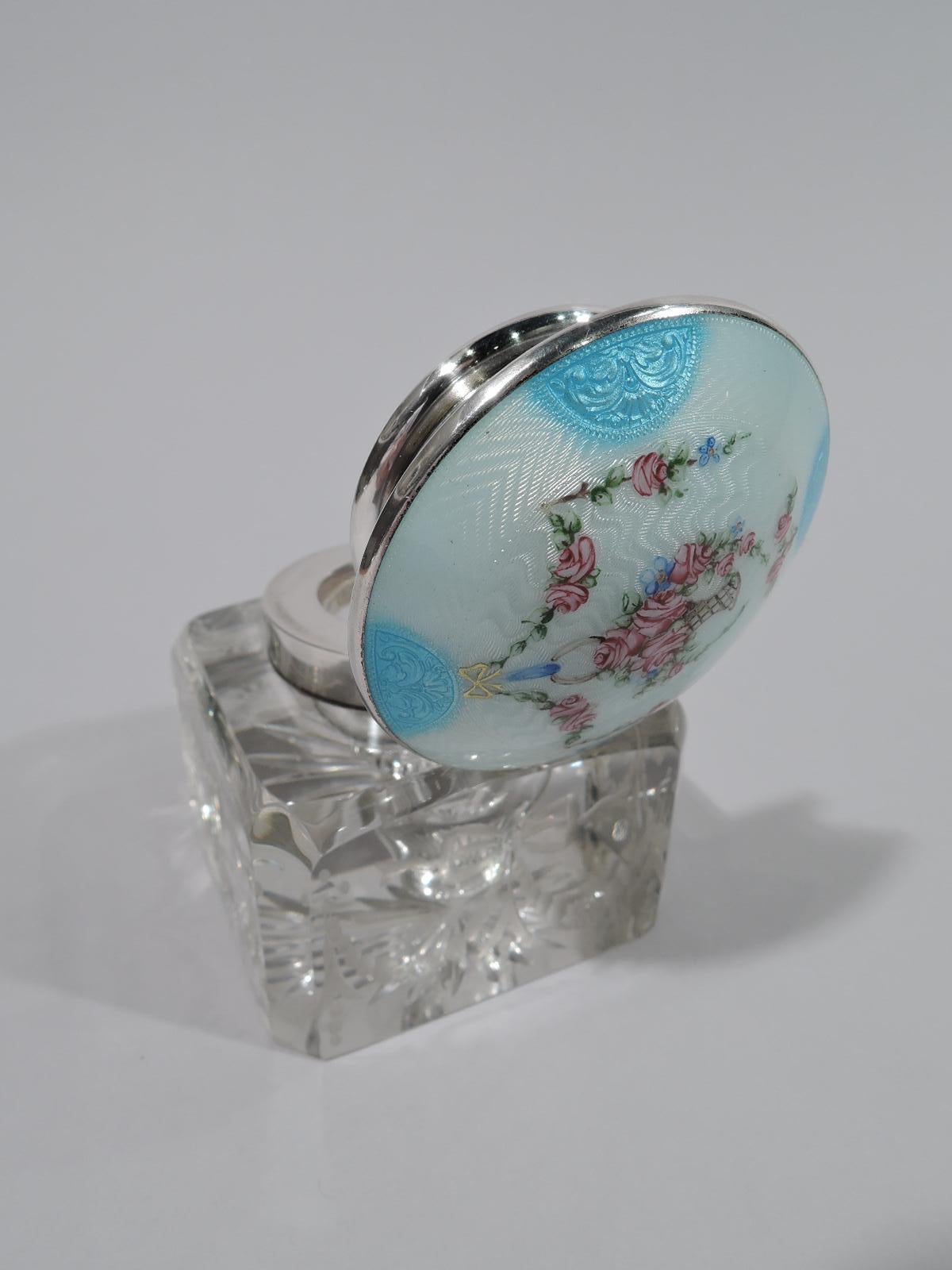 Antique Edwardian Sterling Silver and Enamel Inkwell by Foster & Bailey In Excellent Condition For Sale In New York, NY