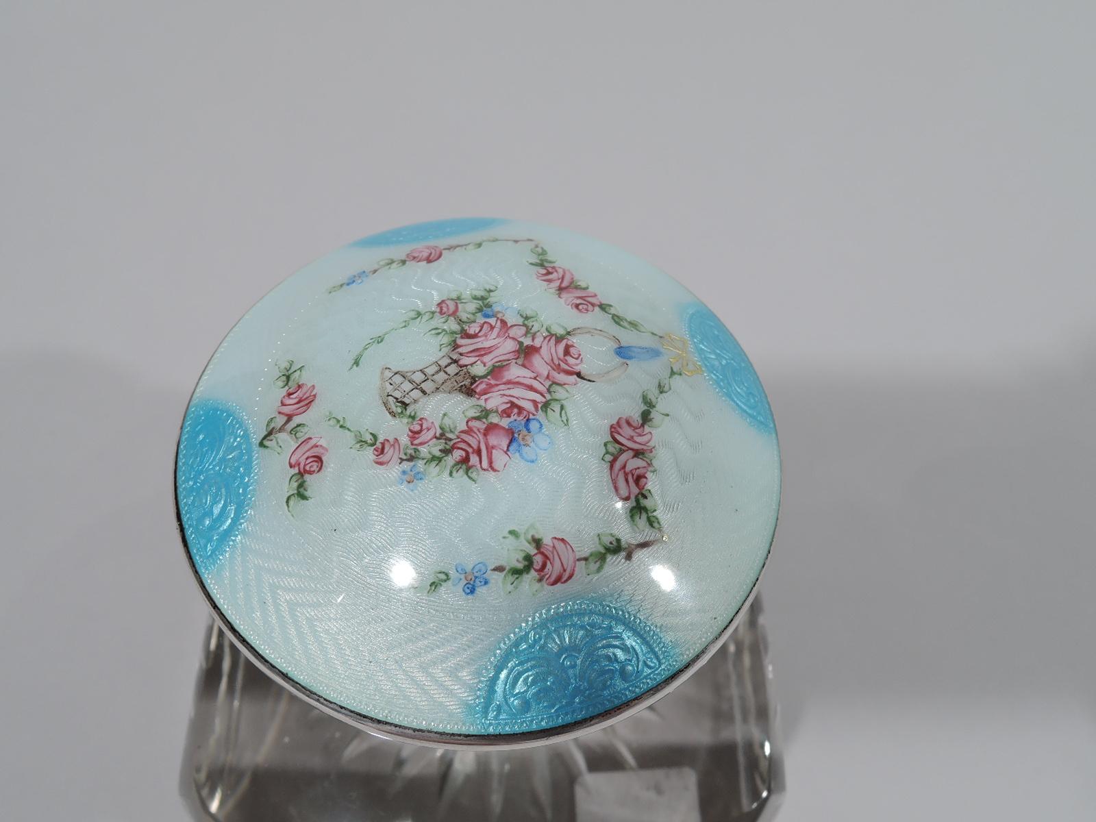 20th Century Antique Edwardian Sterling Silver and Enamel Inkwell by Foster & Bailey For Sale