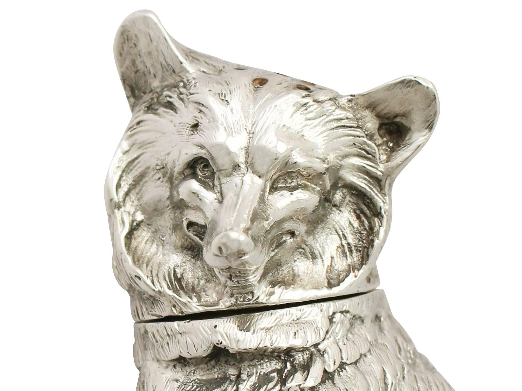 Antique Edwardian Sterling Silver 'Fox' Pepperette 2