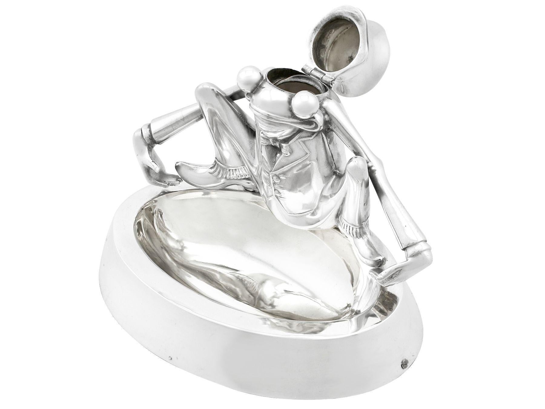 English Samuel Jacob Edwardian Sterling Silver Frog Inkwell For Sale