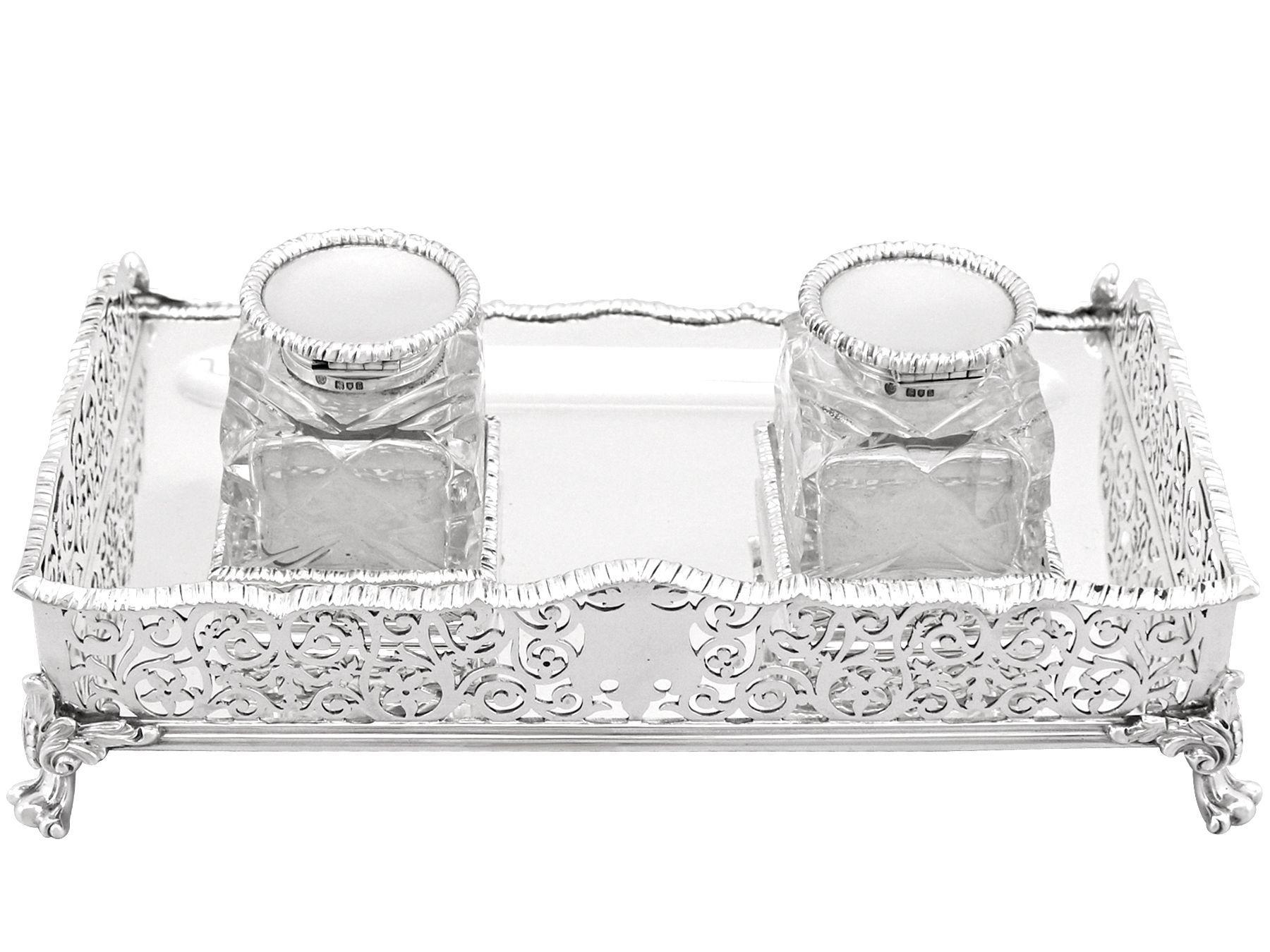 Early 20th Century Antique Edwardian Sterling Silver Gallery Inkstand by Edward Barnard & Sons Ltd