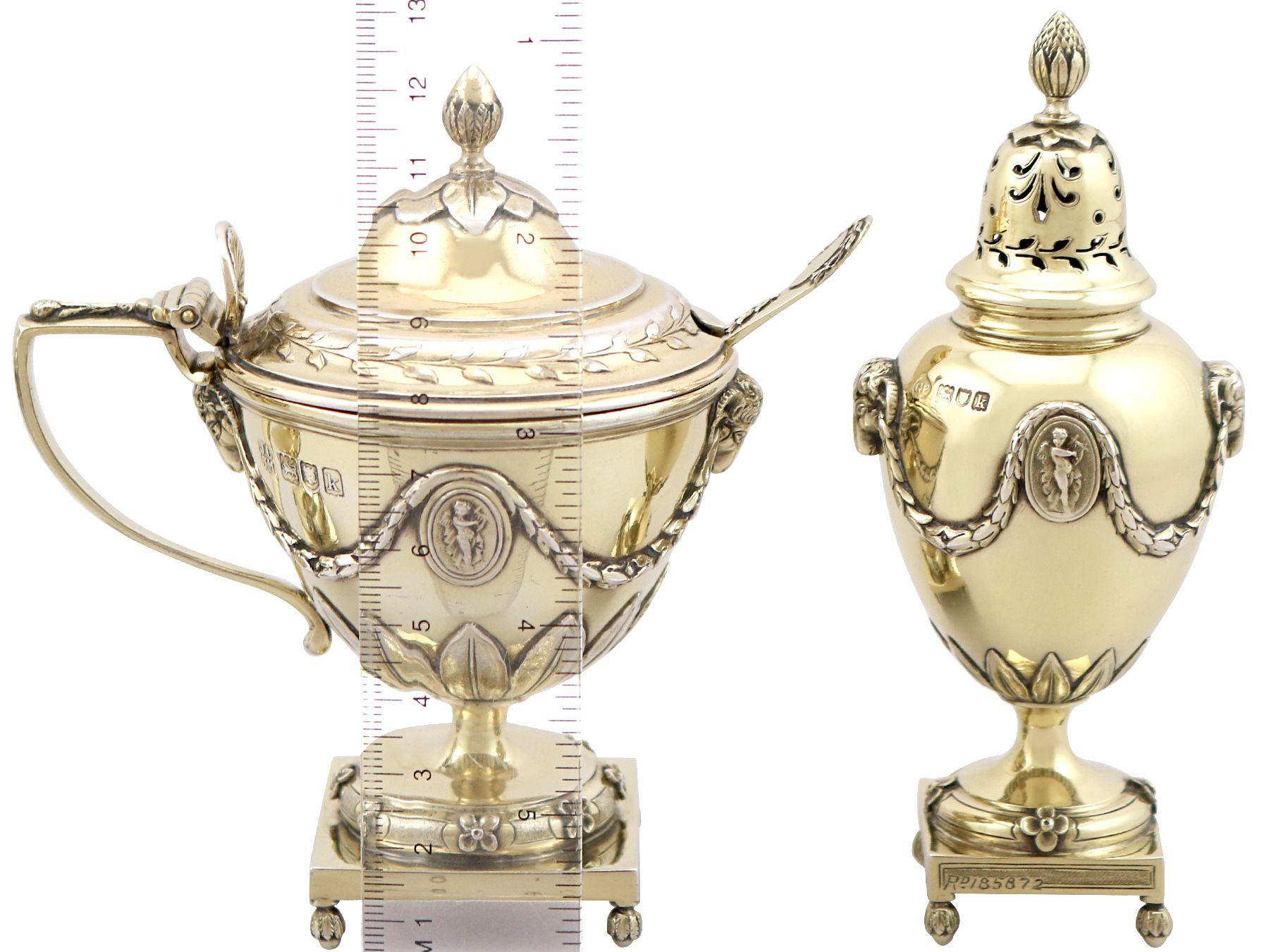 Antique Edwardian Sterling Silver Gilt Condiment Set 1905 In Excellent Condition In Jesmond, Newcastle Upon Tyne
