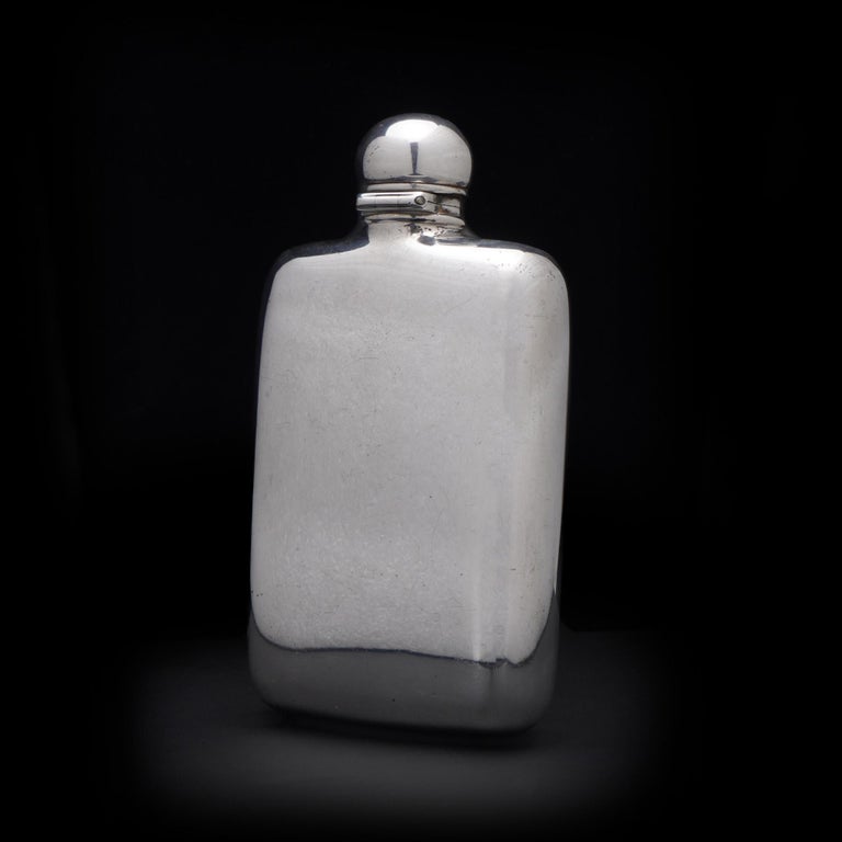 British Antique Edwardian Sterling Silver Hip Flask, 1902 For Sale