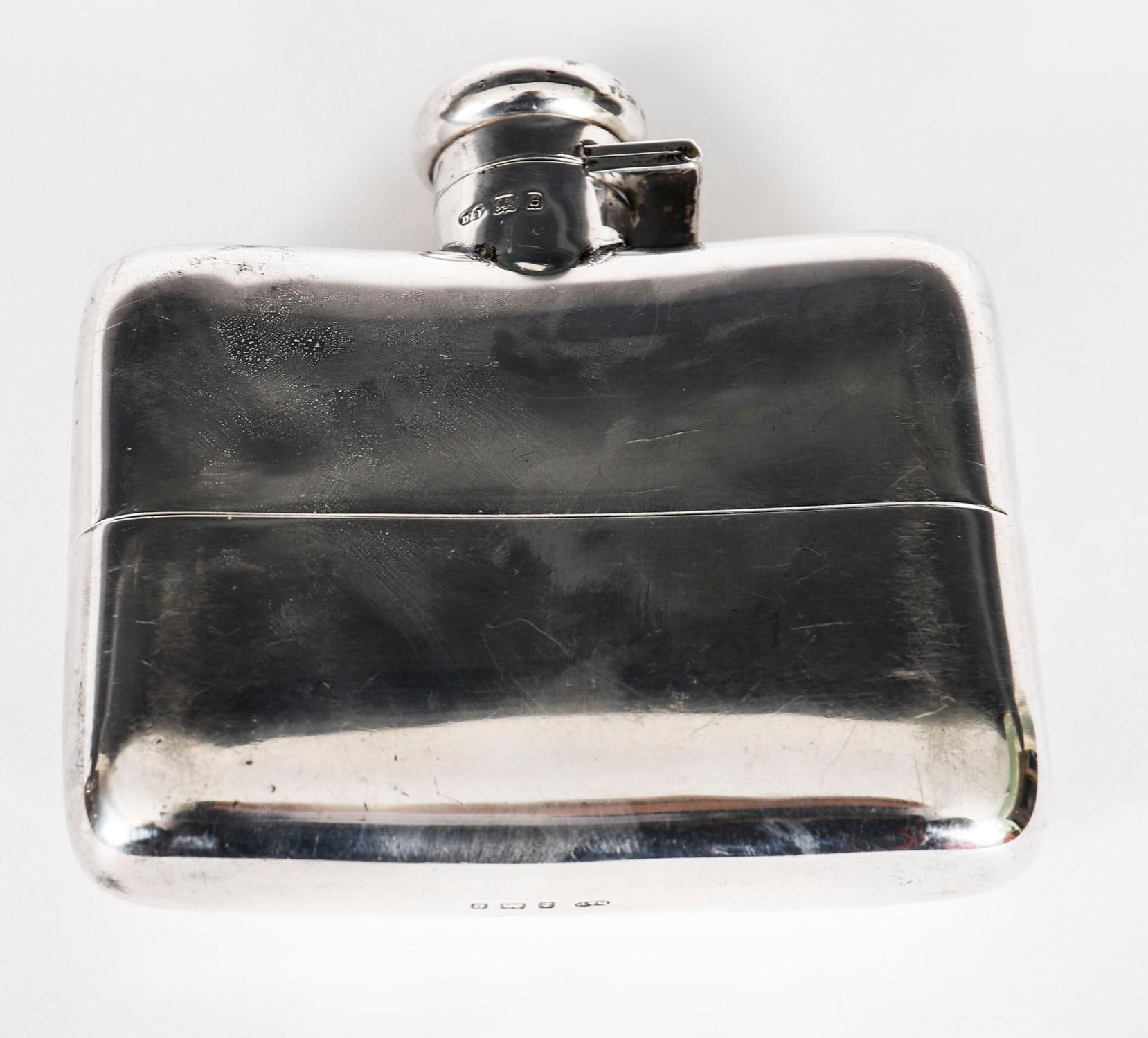 Antique Edwardian Sterling Silver Hip Flask Deakin Francis Ltd Dated 1904 For Sale 6