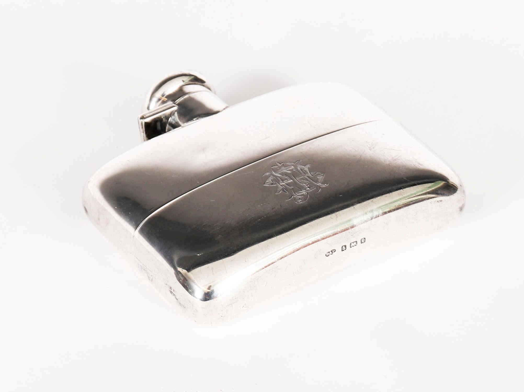Antique Edwardian Sterling Silver Hip Flask Deakin Francis Ltd Dated 1904 For Sale 8