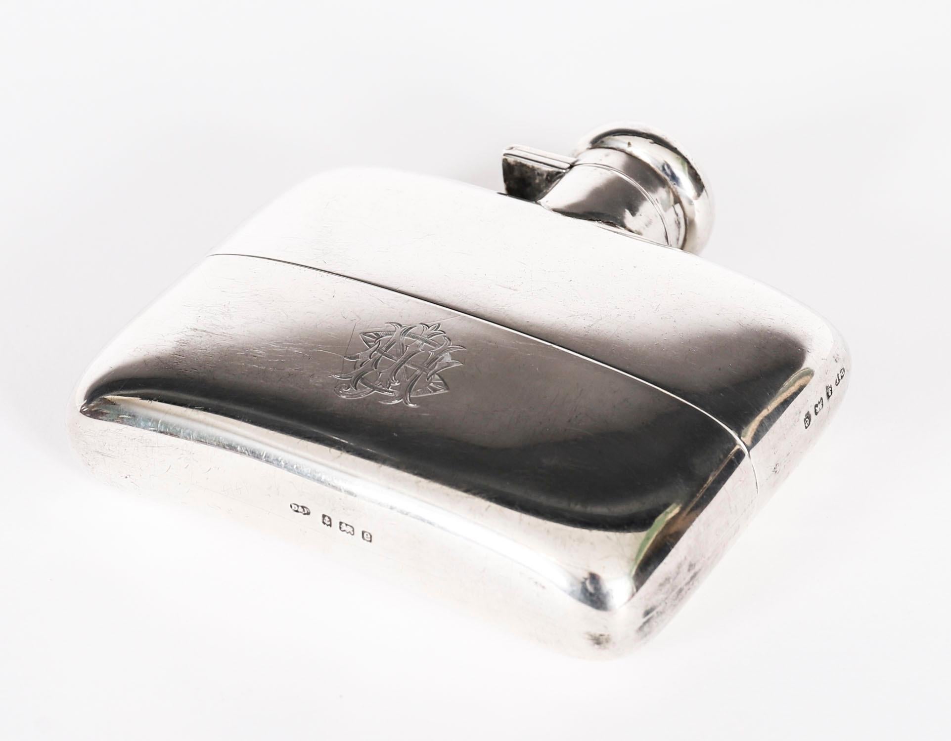 Antique Edwardian Sterling Silver Hip Flask Deakin Francis Ltd Dated 1904 For Sale 5