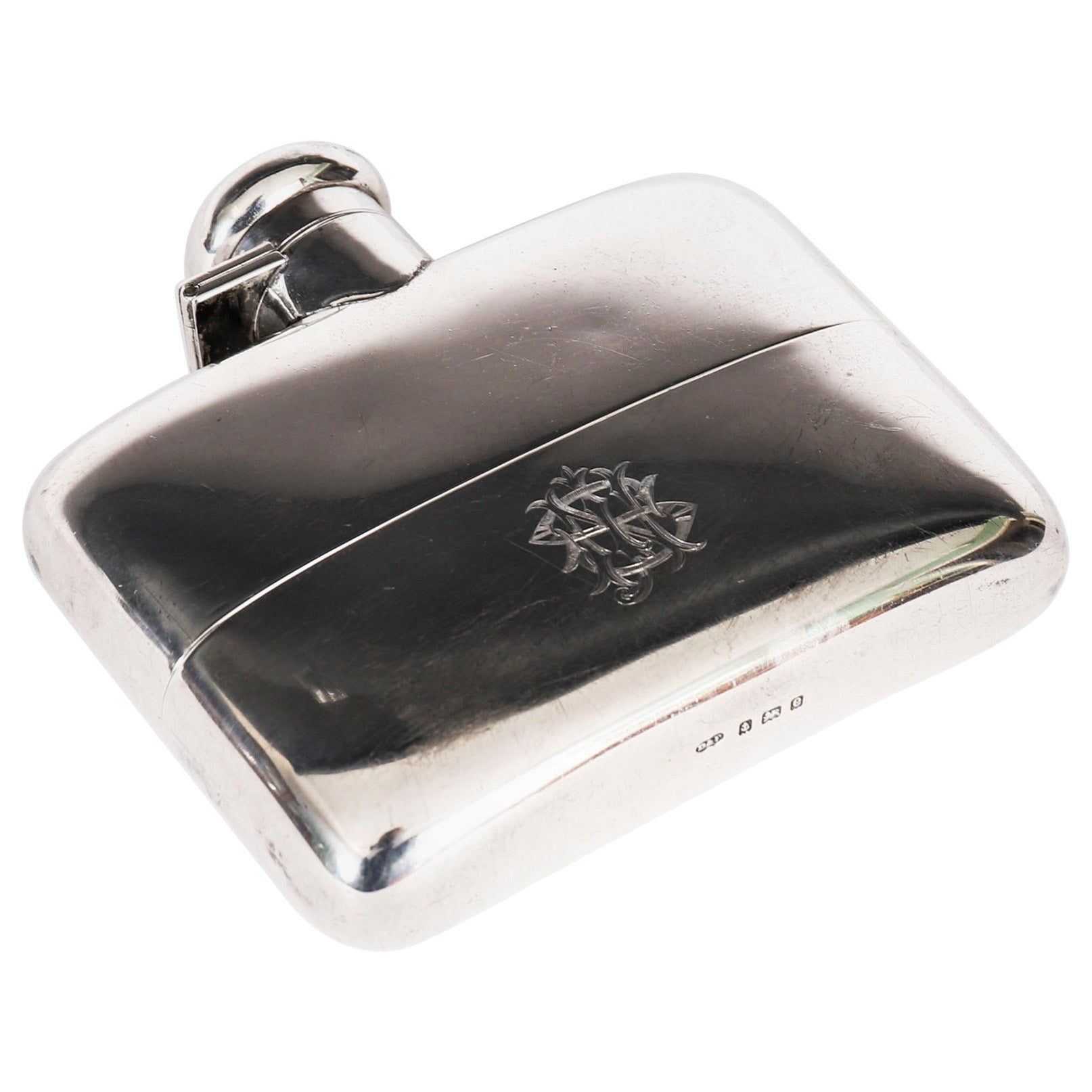 Antique Edwardian Sterling Silver Hip Flask Deakin Francis Ltd Dated 1904
