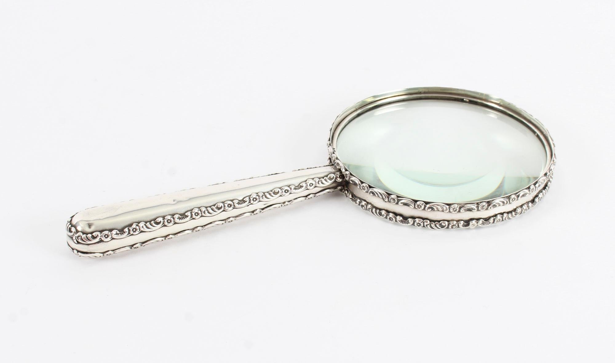 Antique Edwardian Sterling Silver Magnifying Glass, 1905 4