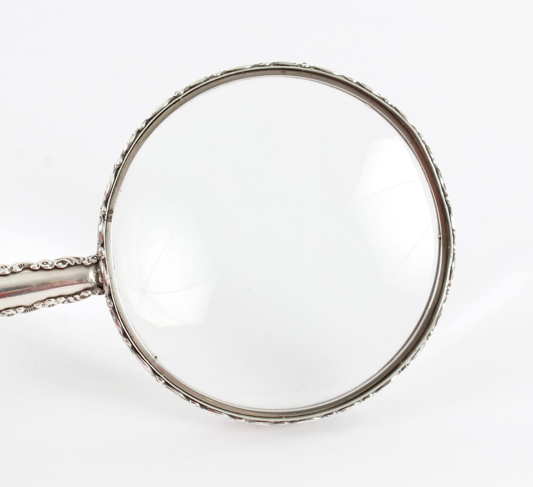 English Antique Edwardian Sterling Silver Magnifying Glass, 1905