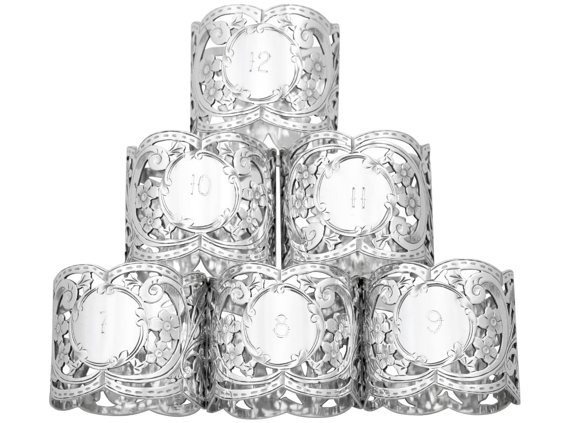 An exceptional, fine, and impressive set of 6 Antique Edwardian English sterling silver napkin rings - boxed; part of our dining silverware collection

These exceptional antique Edwardian sterling silver napkin rings have a cylindrical shaped