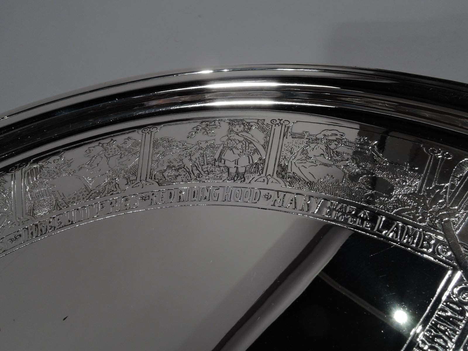 Antique Edwardian Sterling Silver Nursery Rhyme Highchair Tray by Kerr 1