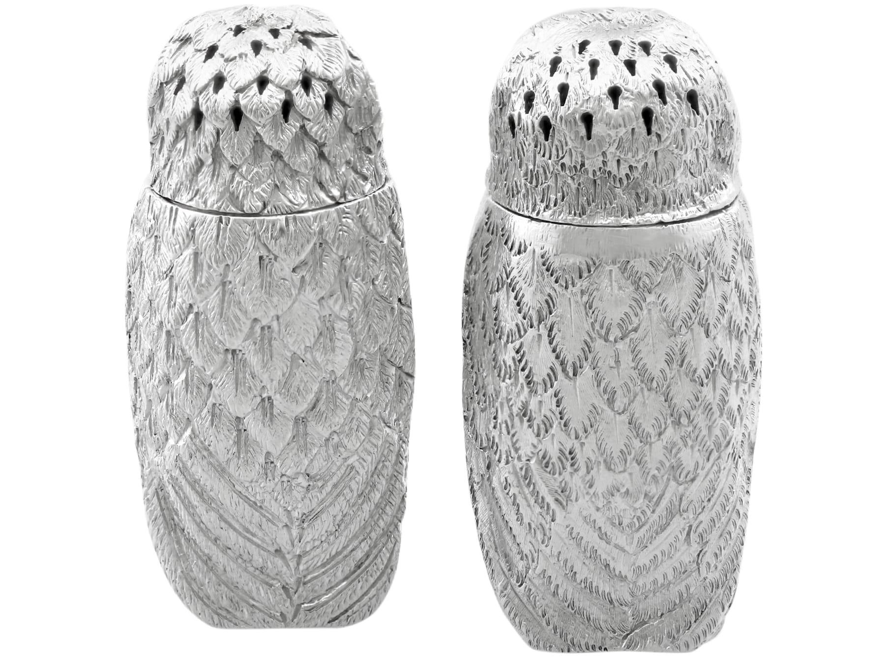 Antike Edwardian Sterling Silber Eule Pepperettes im Angebot 4