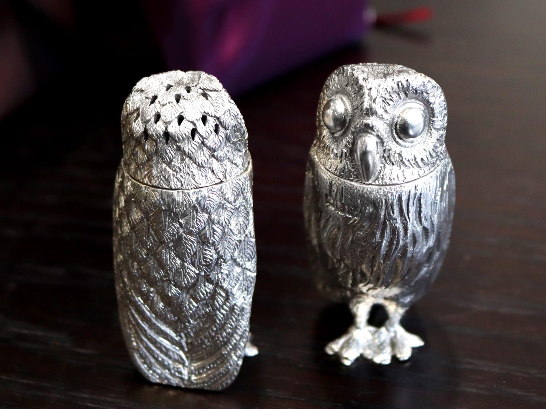 Antike Edwardian Sterling Silber Eule Pepperettes im Zustand „Hervorragend“ im Angebot in Jesmond, Newcastle Upon Tyne