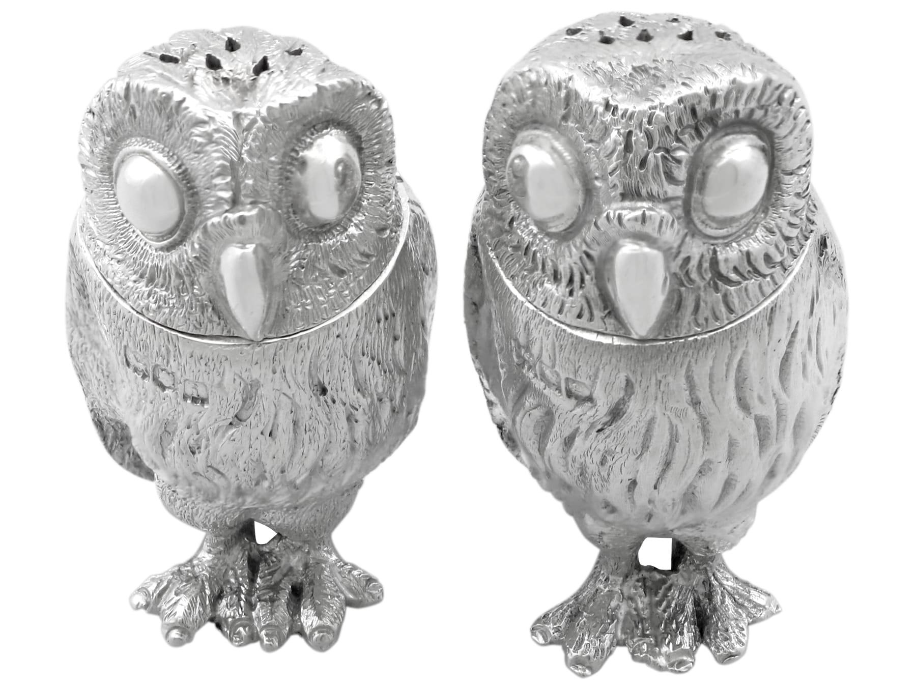 Antike Edwardian Sterling Silber Eule Pepperettes im Angebot 1