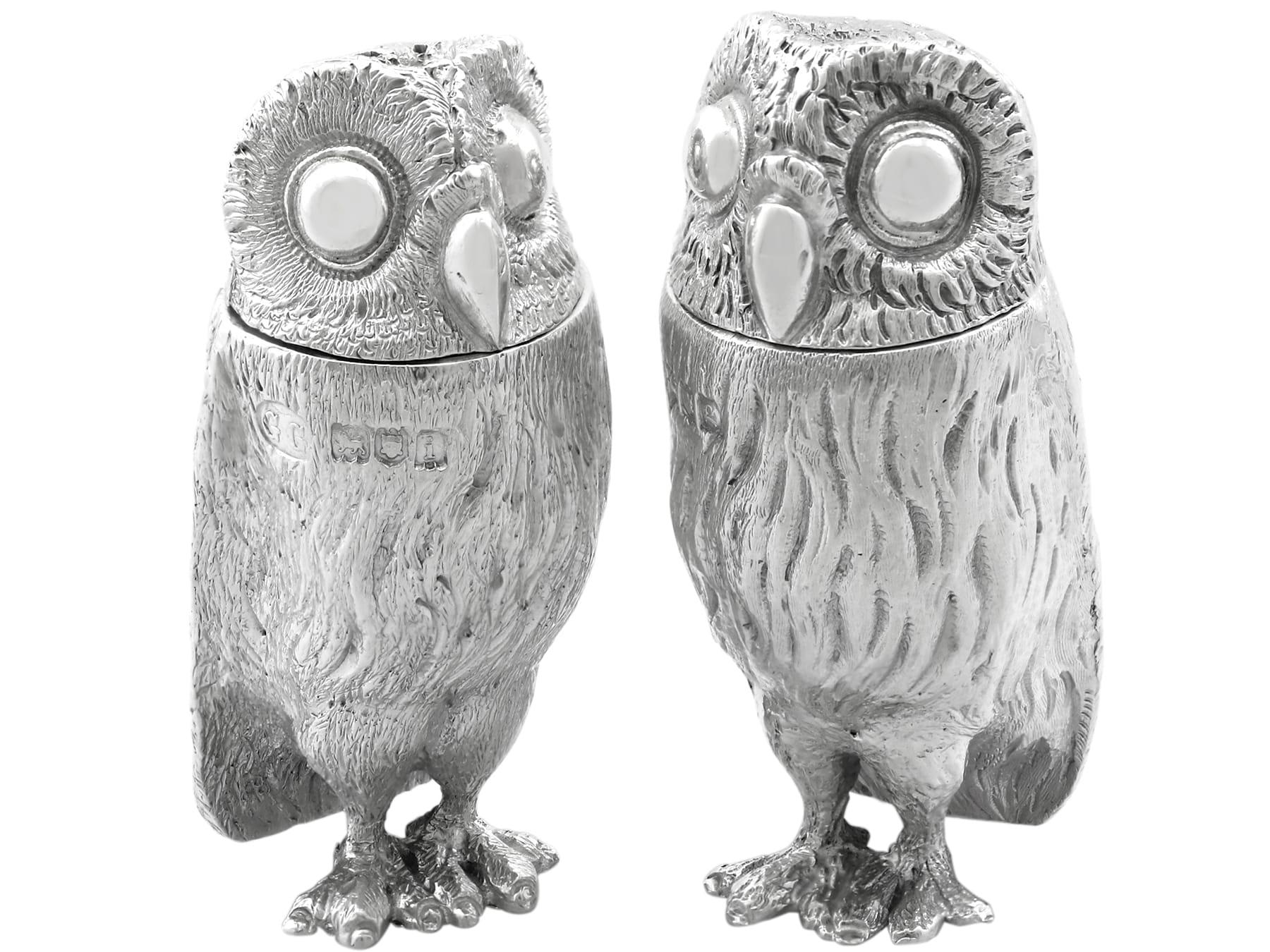 Antike Edwardian Sterling Silber Eule Pepperettes im Angebot 2