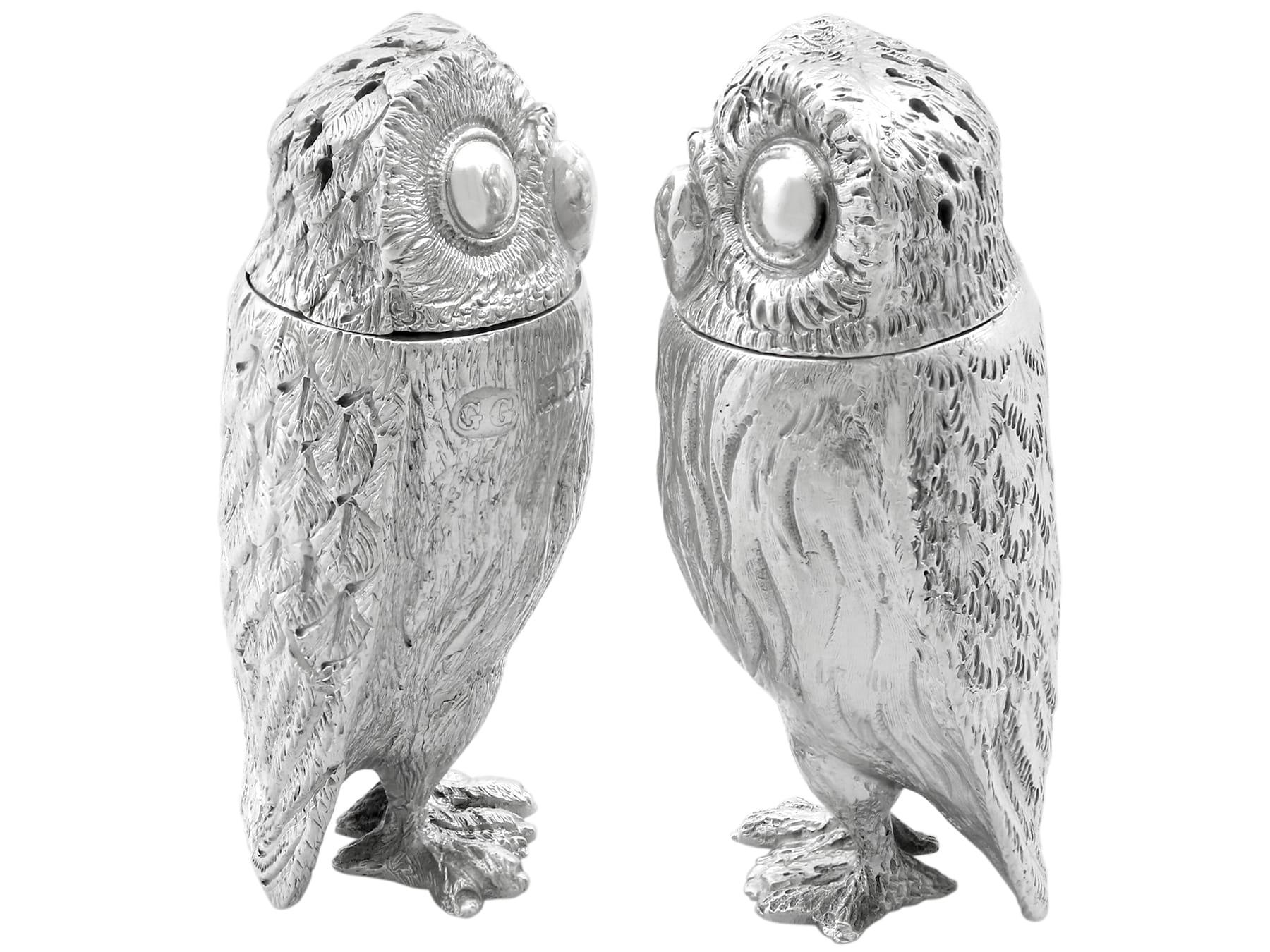 Antike Edwardian Sterling Silber Eule Pepperettes im Angebot 3