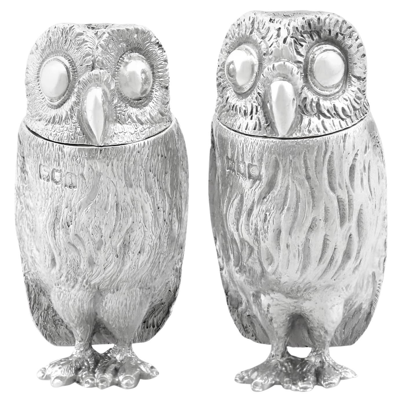 Antike Edwardian Sterling Silber Eule Pepperettes im Angebot