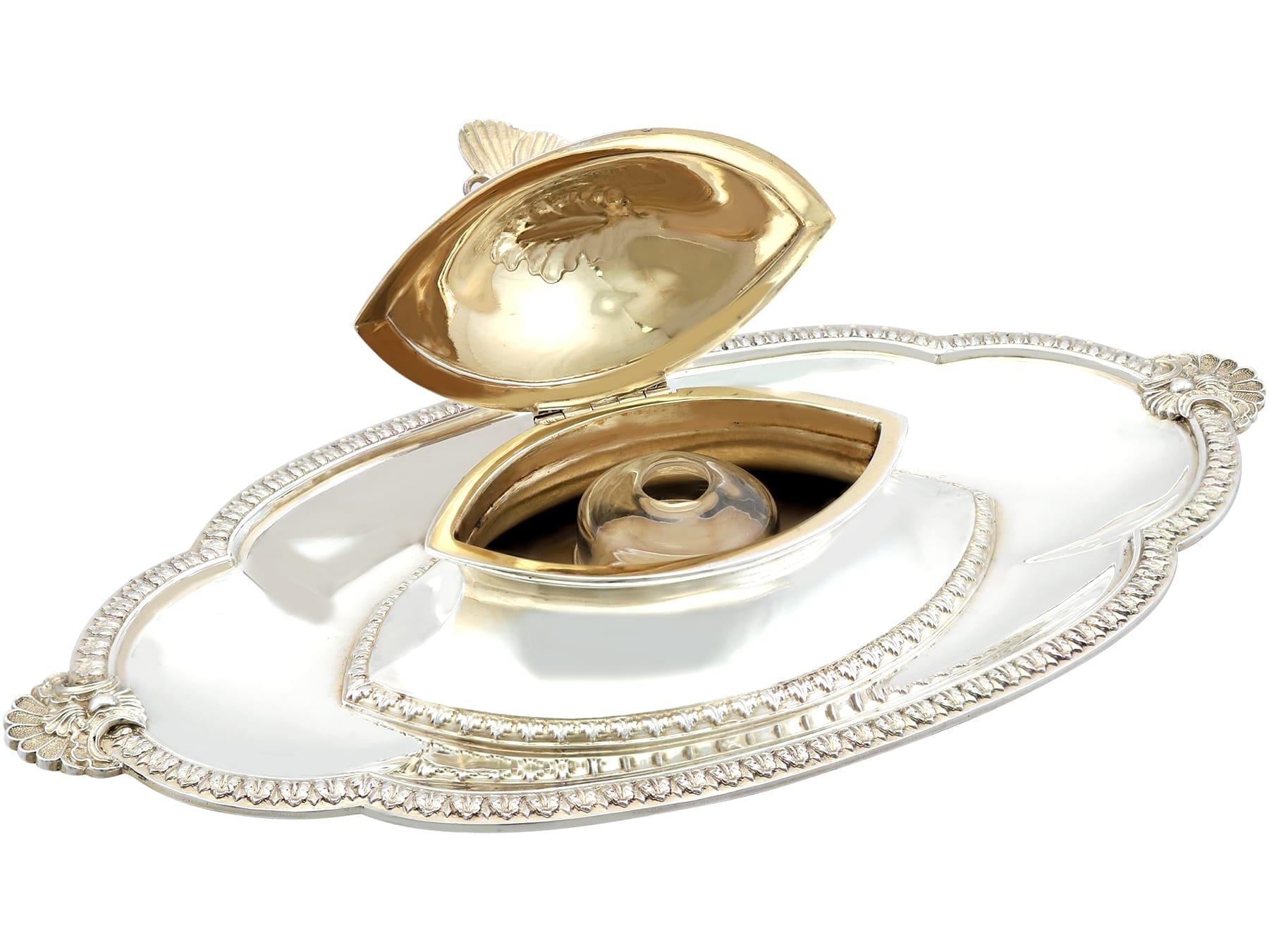 Antique Edwardian Sterling Silver Parcel Gilt Inkwell (1907) For Sale 2