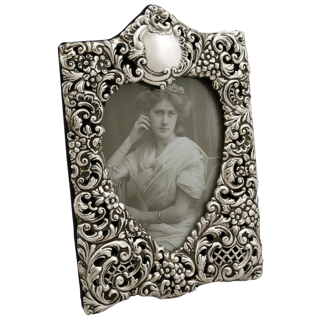 Antique Edwardian Sterling Silver Photograph Frame, 1901 For Sale at
