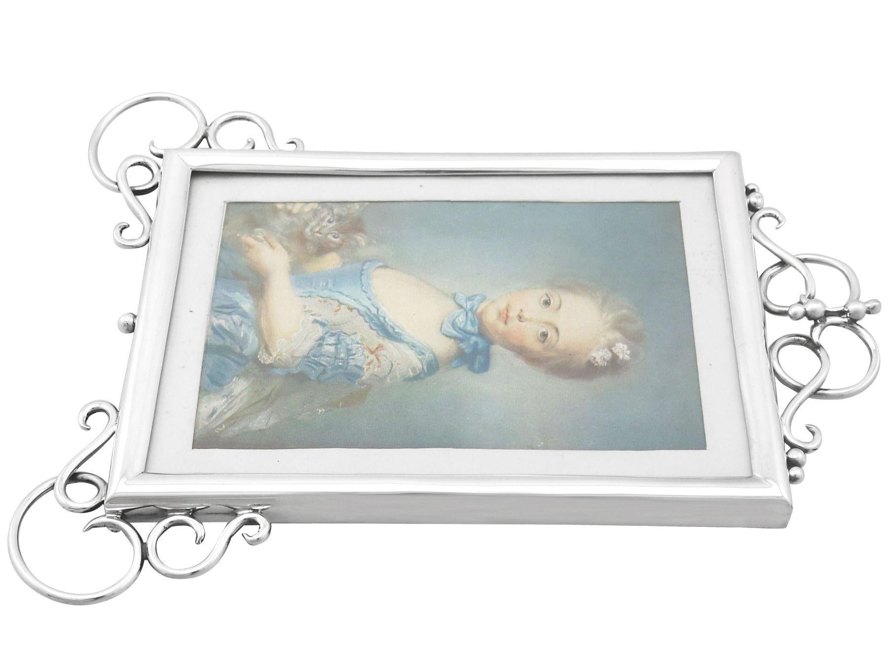 Glass E Mander & Son Antique Edwardian Sterling Silver Photograph Frame For Sale