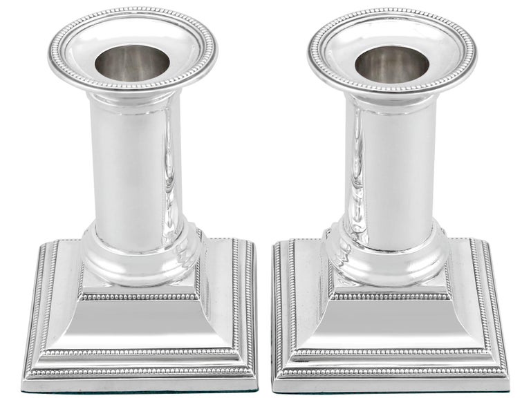 Antique Edwardian Sterling Silver Piano Column Candlesticks For Sale at