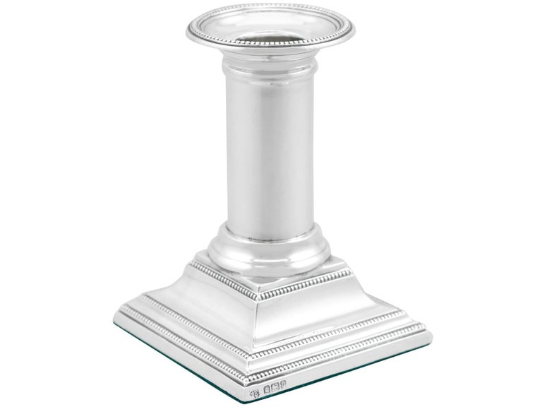 Antique Edwardian Sterling Silver Piano Column Candlesticks For Sale at