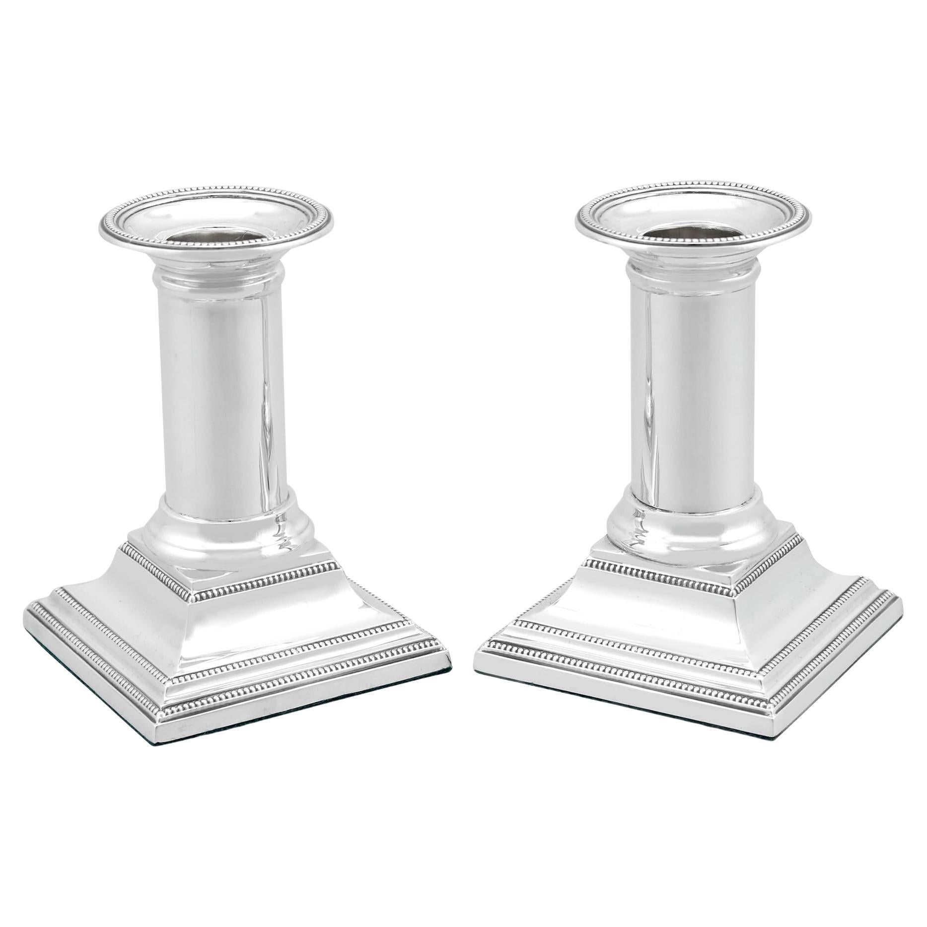 Edwardian Sterling Silver Piano Column  Candle Holders For Sale