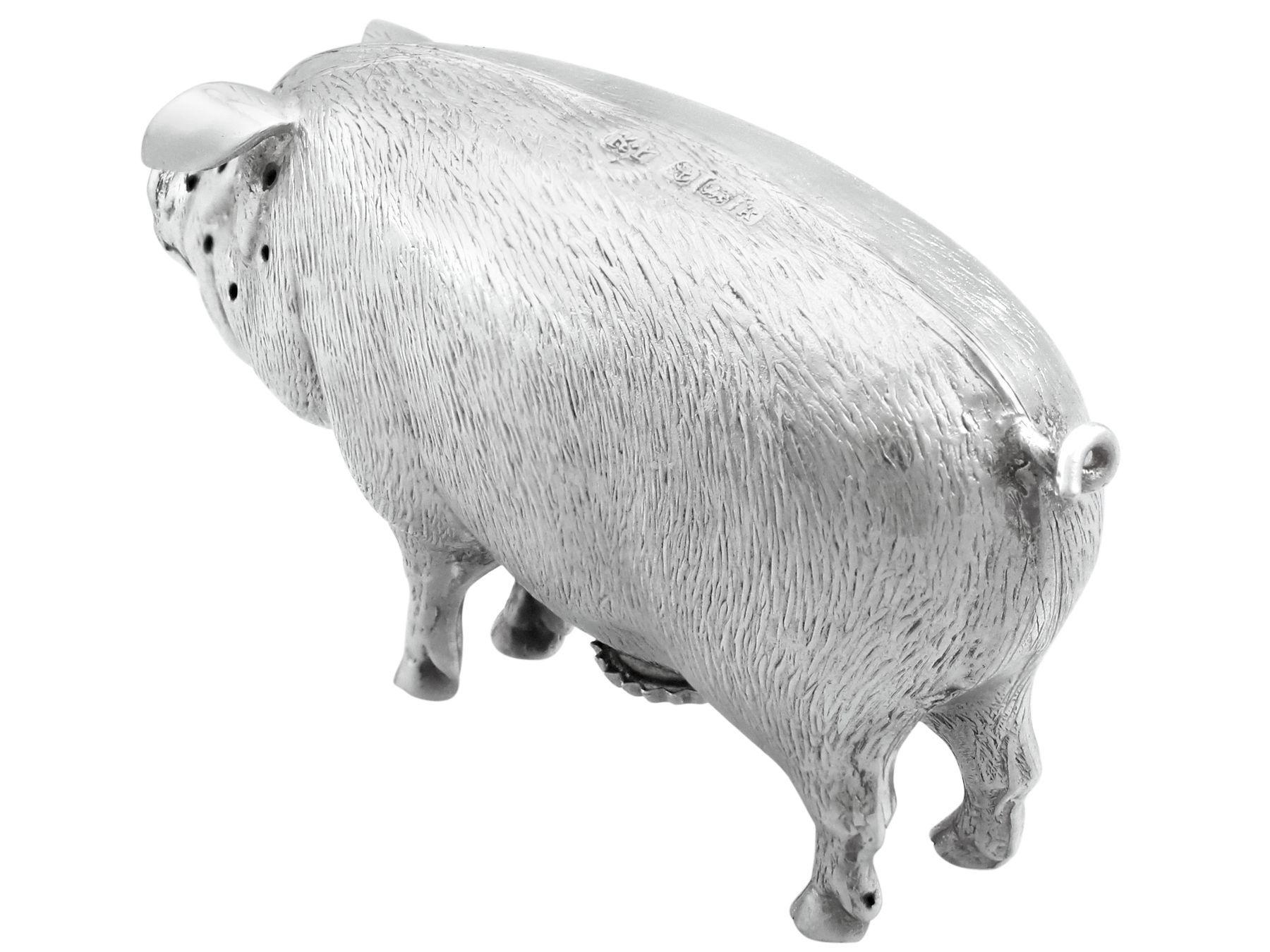 Early 20th Century Antique Edwardian Sterling Silver Pig Salt and Pepper Shakers For Sale