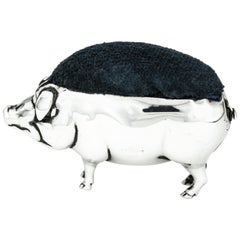 Antique Edwardian Sterling Silver Pig Shaped Pin Cushion