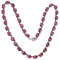 Antique Edwardian Sterling Silver Pink Paste Riviere Necklace