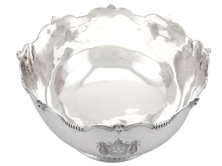 British Antique Edwardian Sterling Silver Presentation Bowl, Monteith Style, 1901 For Sale