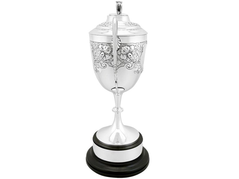 British Antique Edwardian Sterling Silver Presentation Cup and Cover, 1902 For Sale