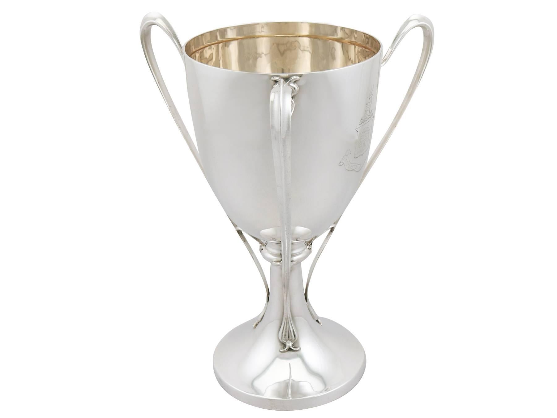 English Antique Edwardian Art Nouveau Style Sterling Silver Presentation Cup