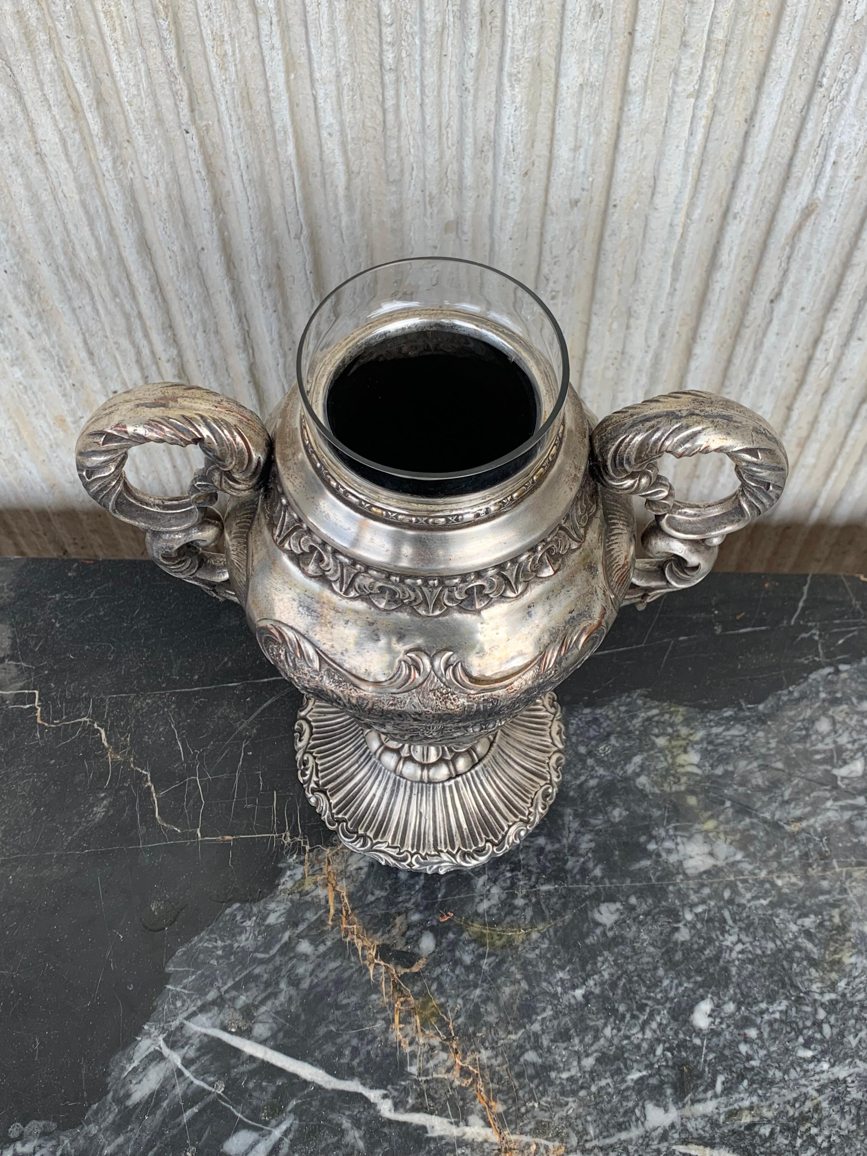 French Antique Edwardian Sterling Silver Presentation Cup with Interior Glass For Sale