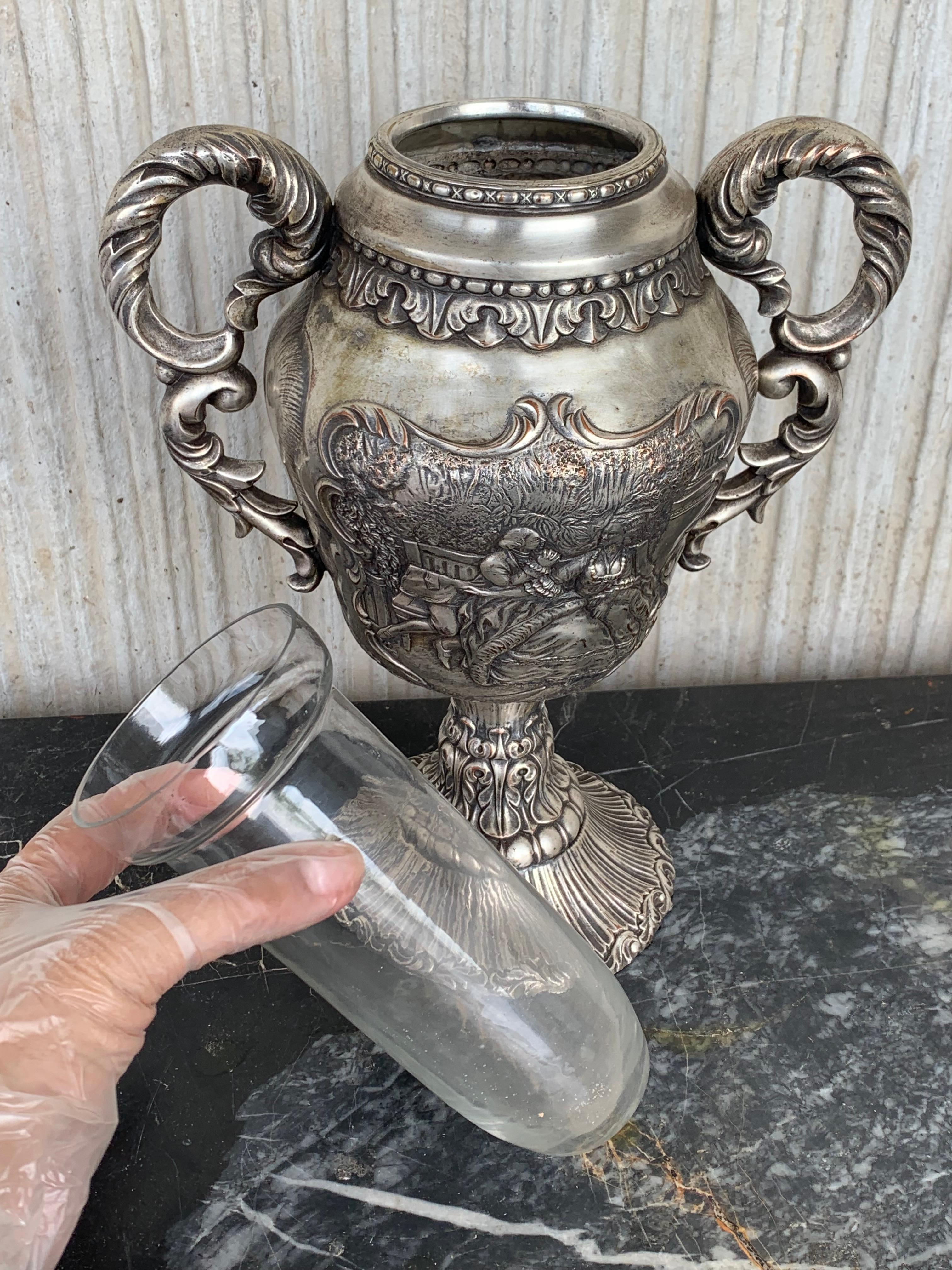 20th Century Antique Edwardian Sterling Silver Presentation Cup with Interior Glass For Sale