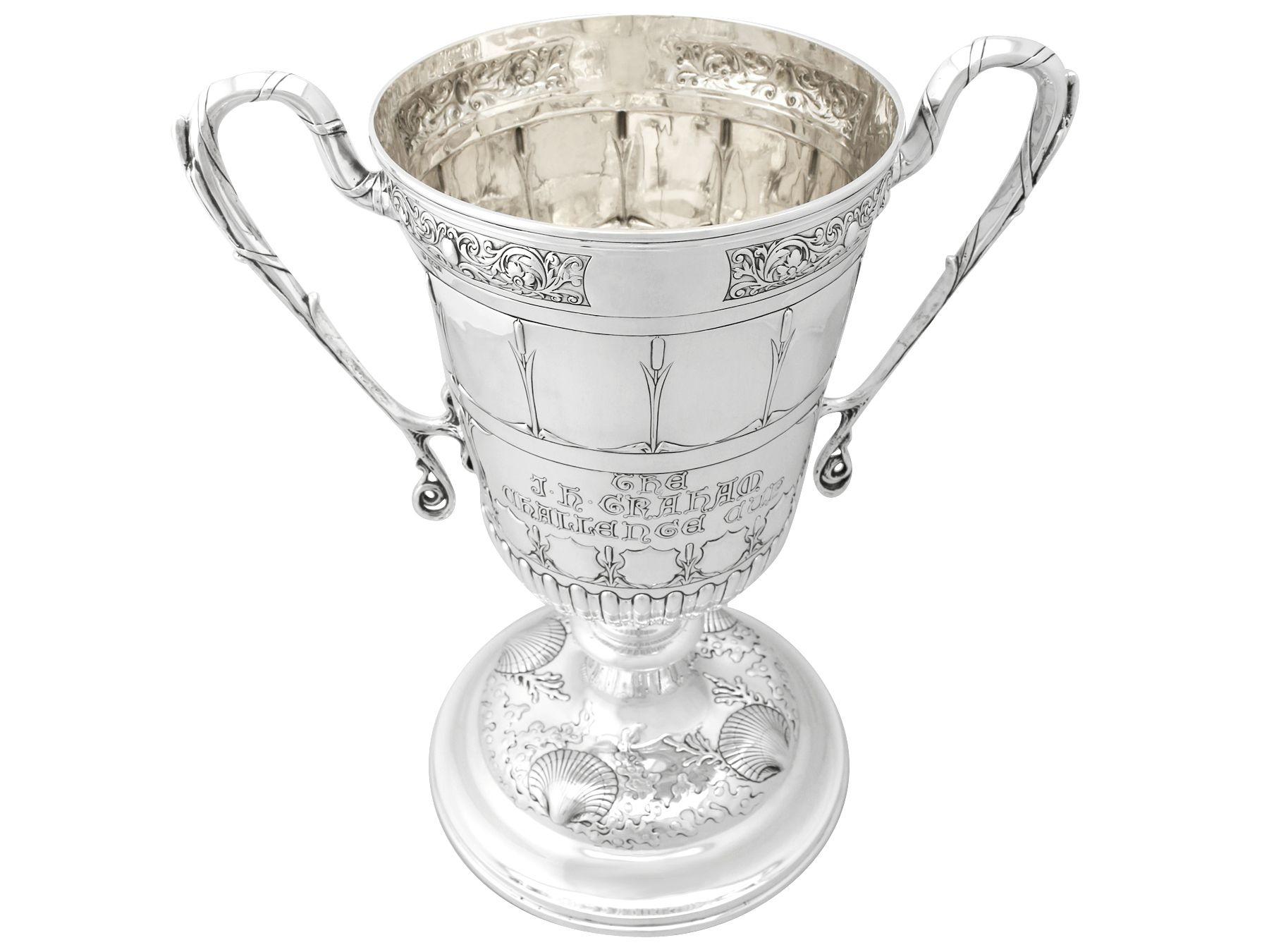 English Antique Edwardian Sterling Silver Presentation or Champagne Cup and Cover For Sale