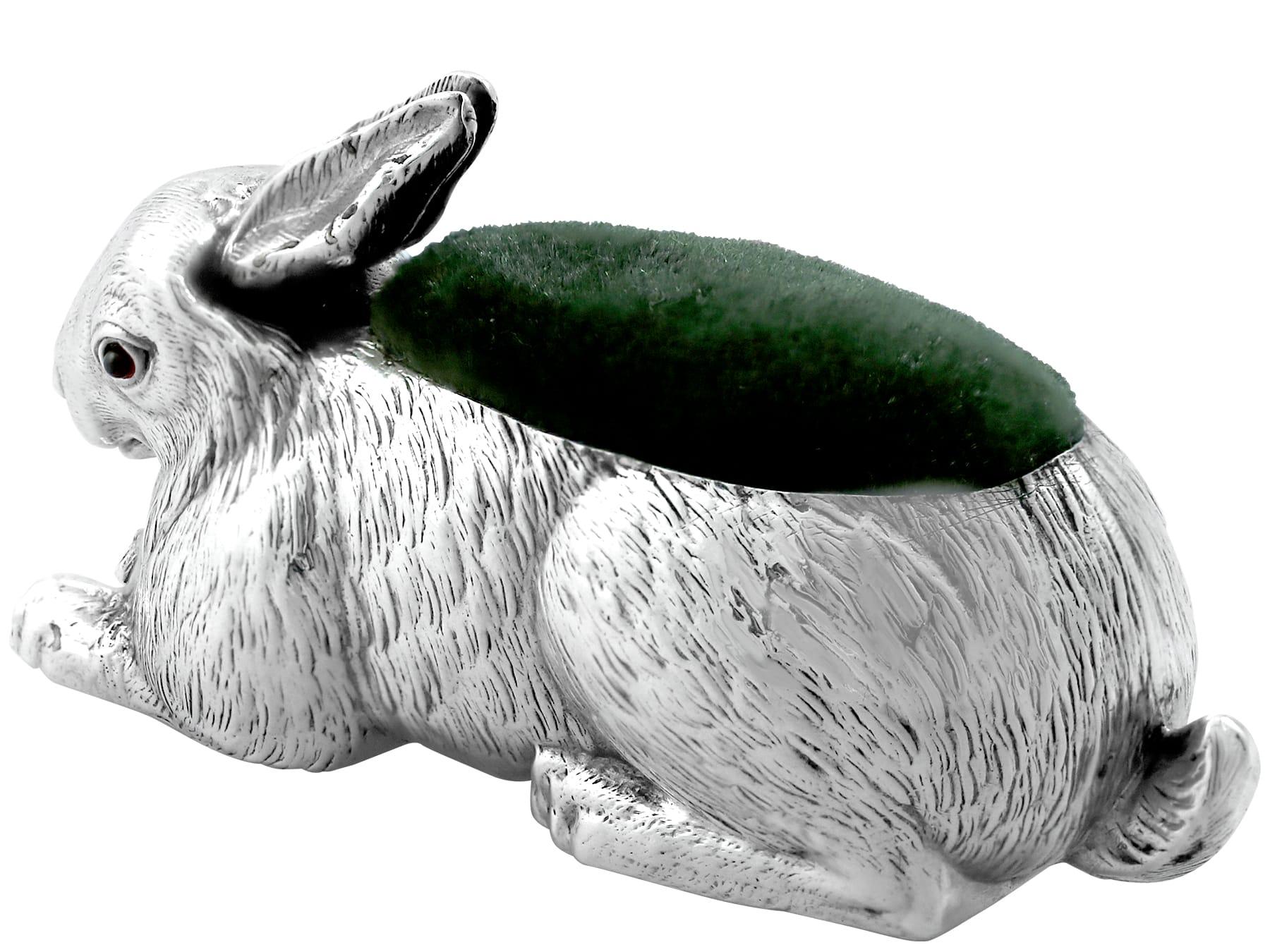 Early 20th Century Edwardian Sterling Silver Rabbit Pin Cushion For Sale