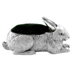 Antique Edwardian Sterling Silver Rabbit Pin Cushion (1908)