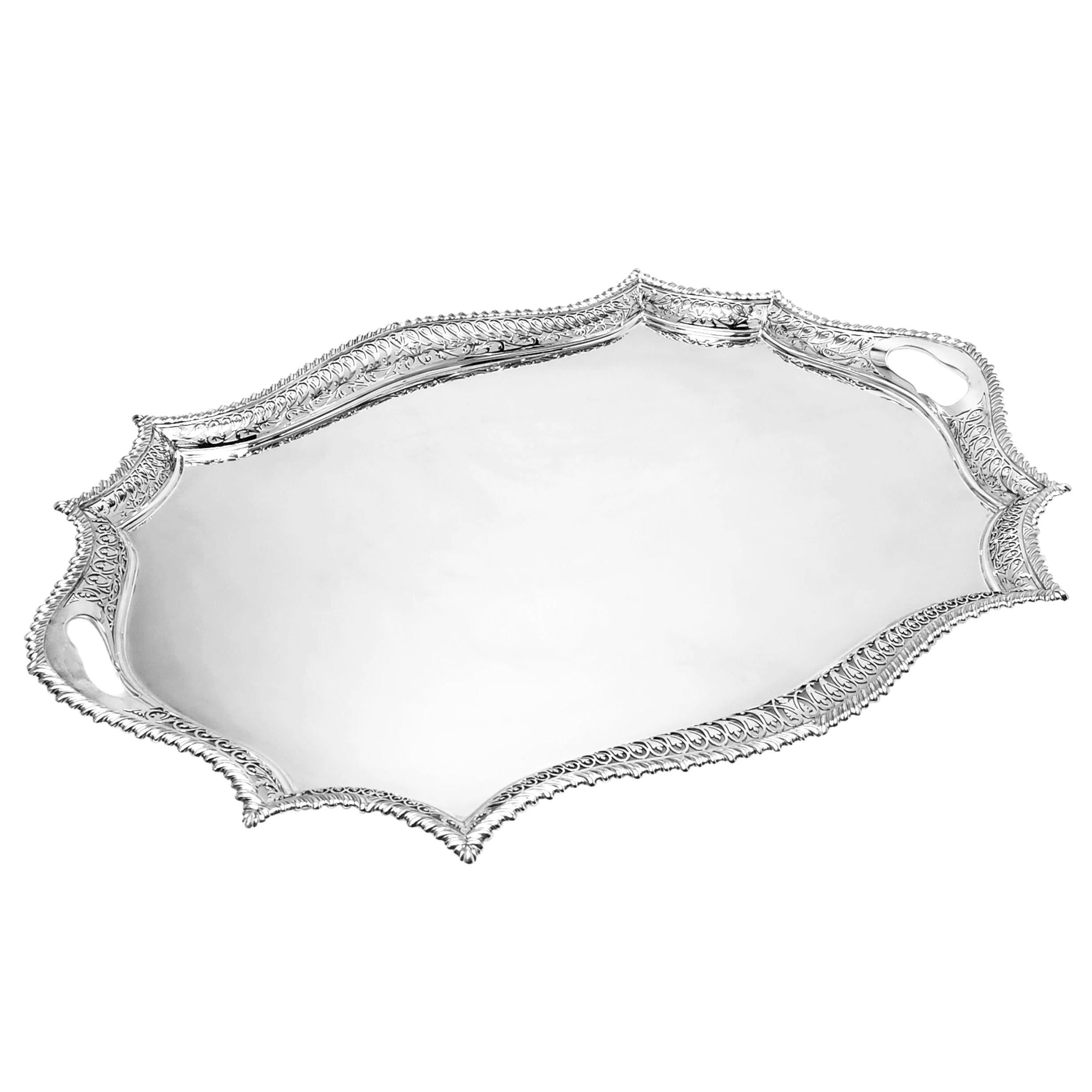 Antique Edwardian Sterling Silver Serving Tray Tea Tray 1906 For Sale