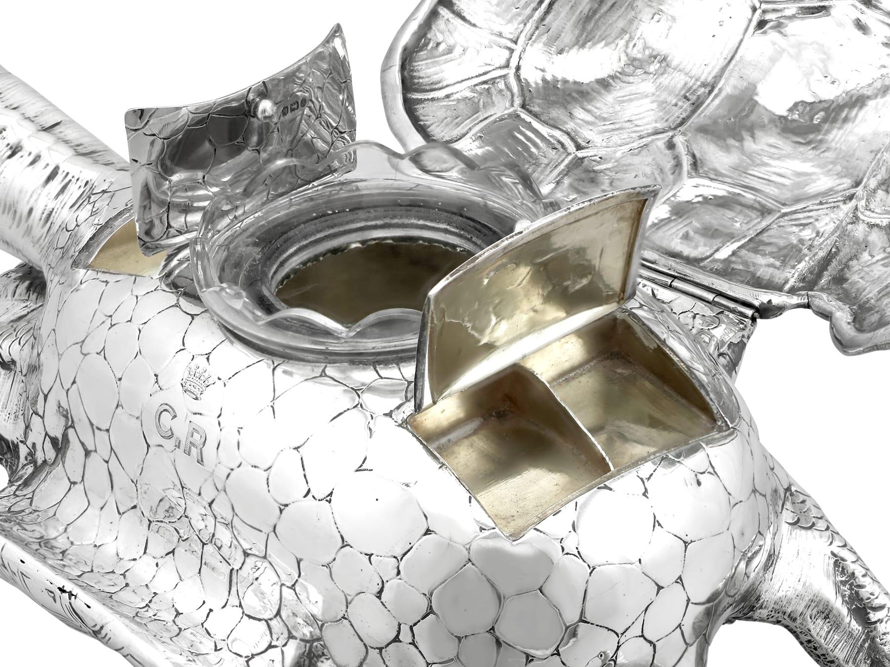Antico calamaio edoardiano in argento sterling con tartaruga (1903) in vendita 3