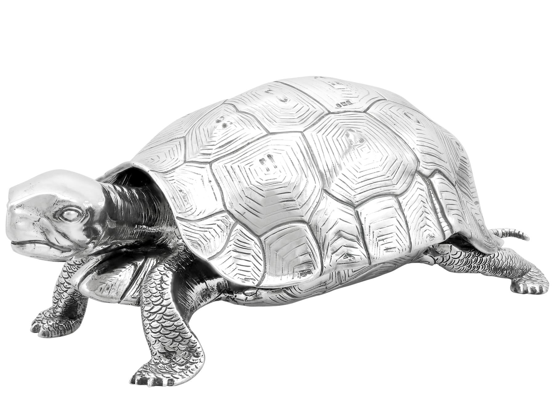 Inglese Antico calamaio edoardiano in argento sterling con tartaruga (1903) in vendita