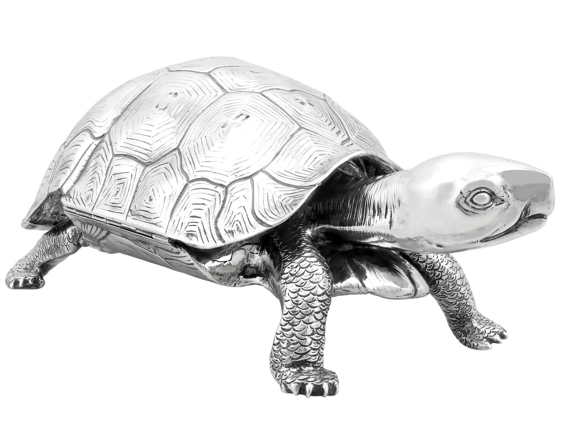 Inizio XX secolo Antico calamaio edoardiano in argento sterling con tartaruga (1903) in vendita