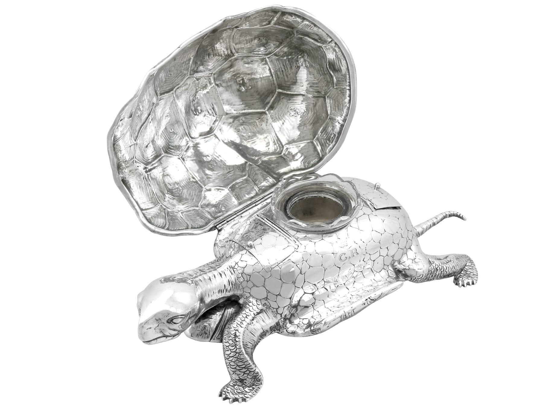 Antico calamaio edoardiano in argento sterling con tartaruga (1903) in vendita 1