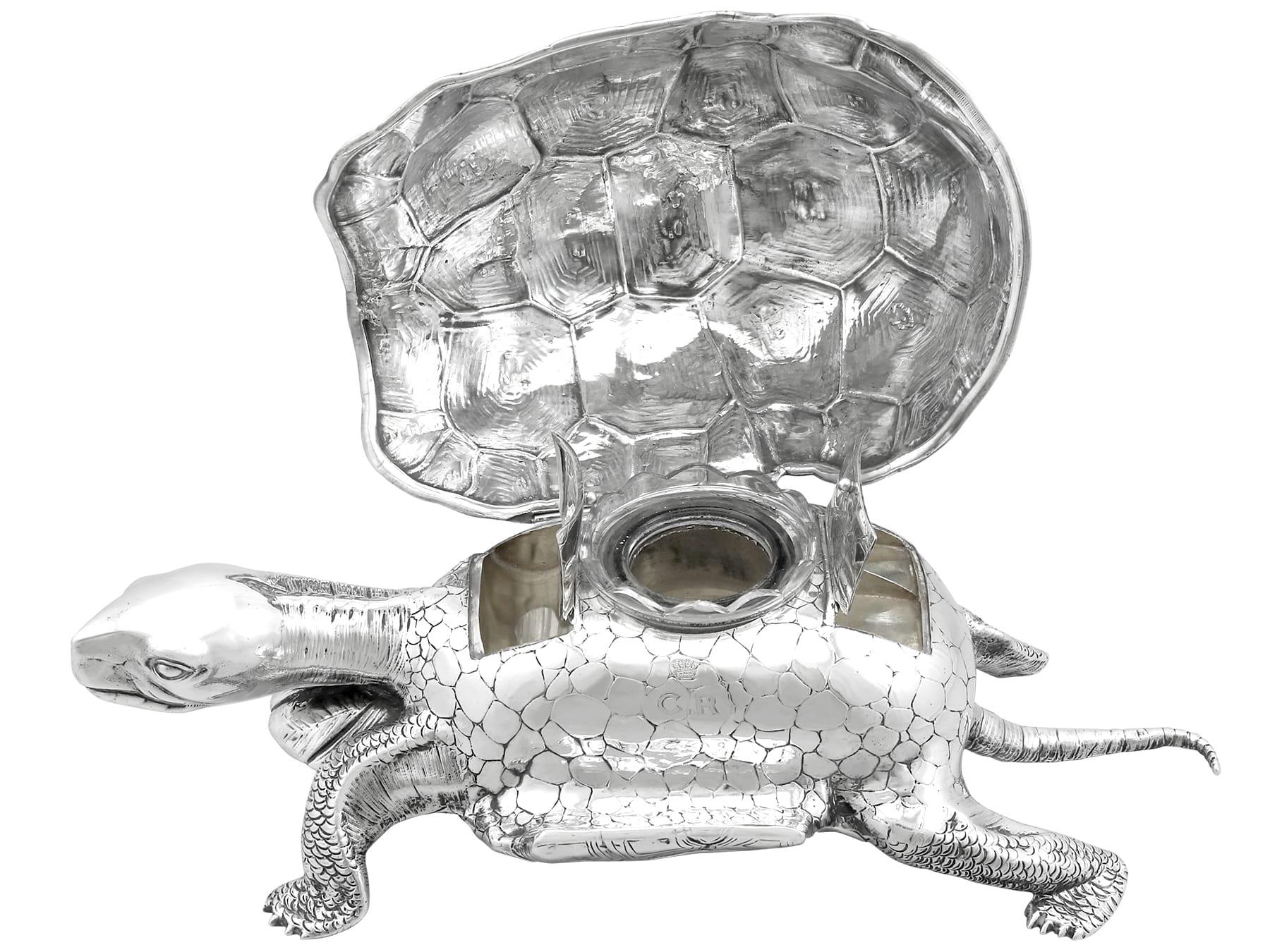 Antico calamaio edoardiano in argento sterling con tartaruga (1903) in vendita 2