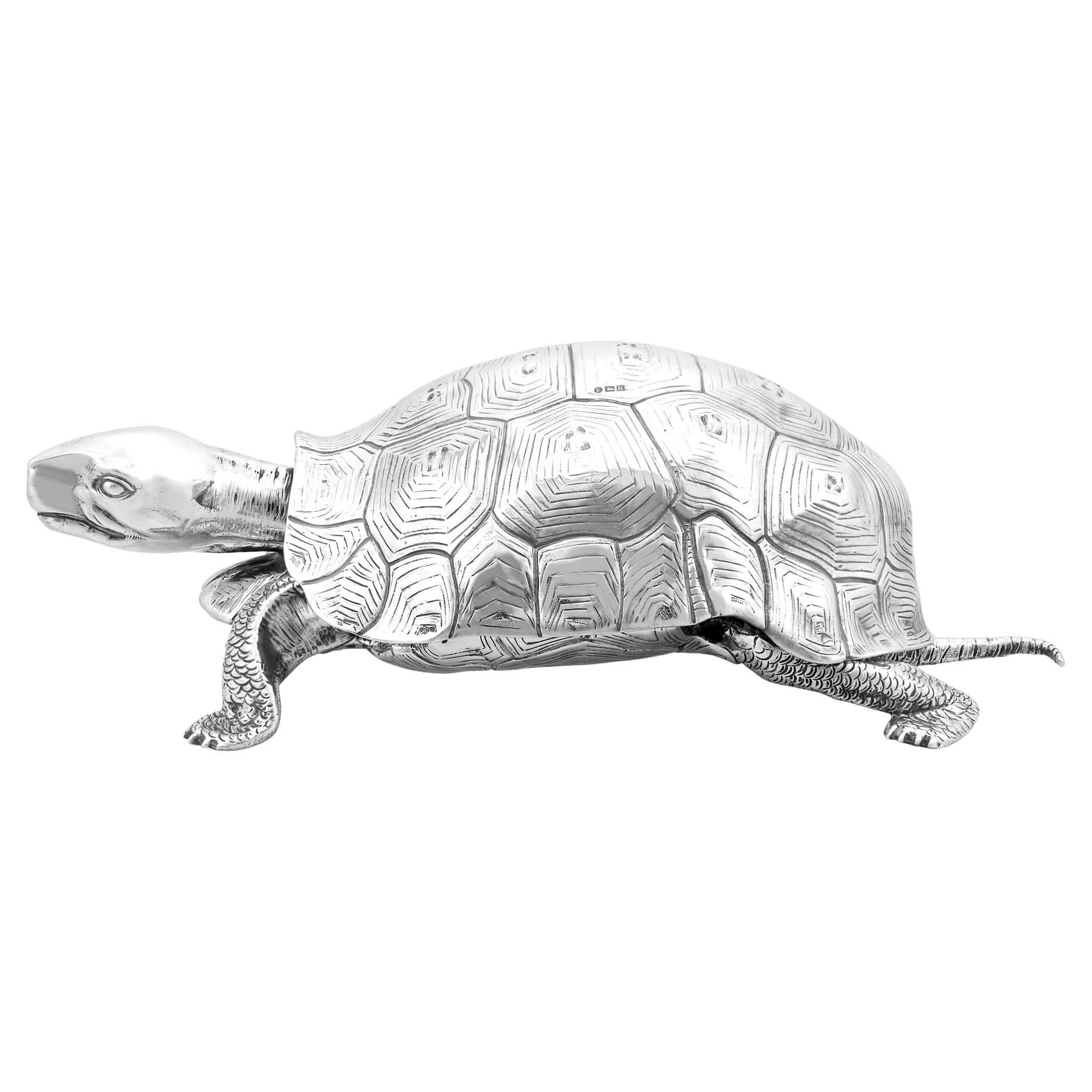 Antico calamaio edoardiano in argento sterling con tartaruga (1903)