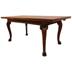 Antique Edwardian Style Carved Walnut Extension Refectory Dining Banquet Table