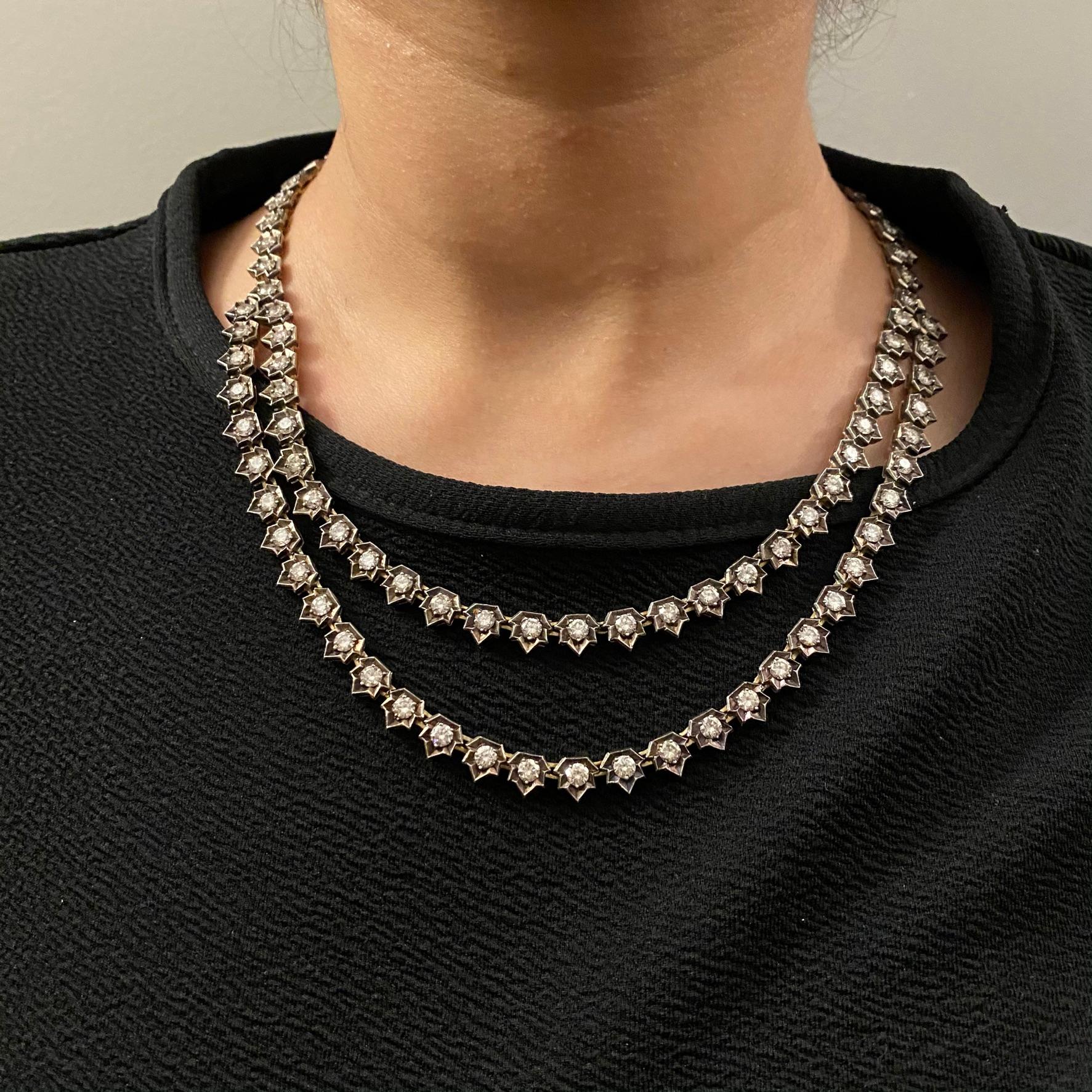 Taille ronde Collier Rivera de style édouardien ancien en or 20 carats et diamants   en vente