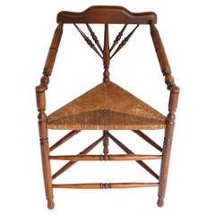 Antique Edwardian Style Triangular Corner Chair Rush Seat Knitting Armchair 1900
