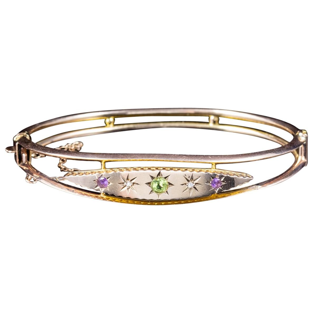 Antique Edwardian Suffragette 9 Carat Gold Bangle, circa 1910 For Sale